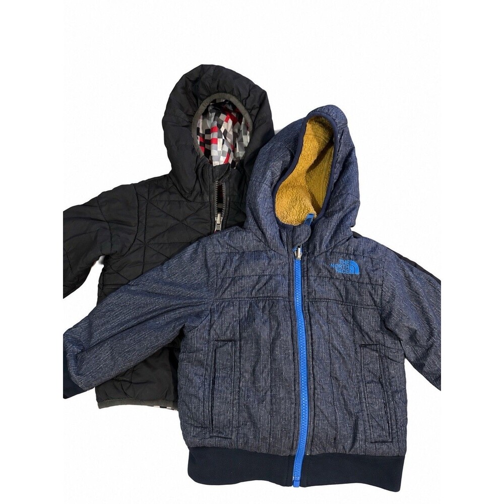 (2) 2T North Face Toddler Coats Black (Reversible) and Blue EUC